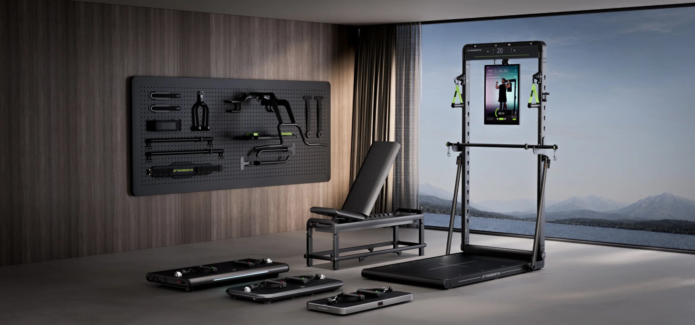 INNODIGYM trainingsecosysteem met OMNI X1, P Series, Bench en accessoires